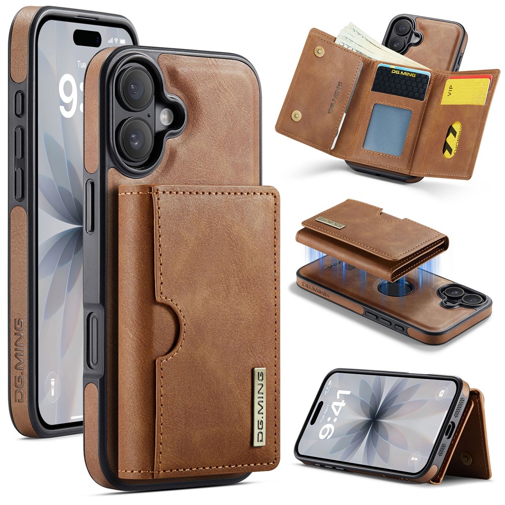 DG.MING M6 Series For iPhone 17 Case Magnetic Wallet PU + PC + TPU Phone Cover - Brown