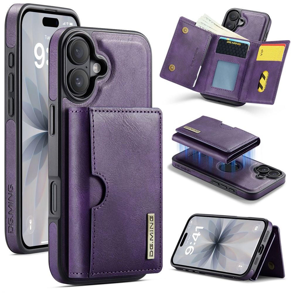 DG.MING M6 Series For iPhone 17 Case Magnetic Wallet PU + PC + TPU Phone Cover - Purple