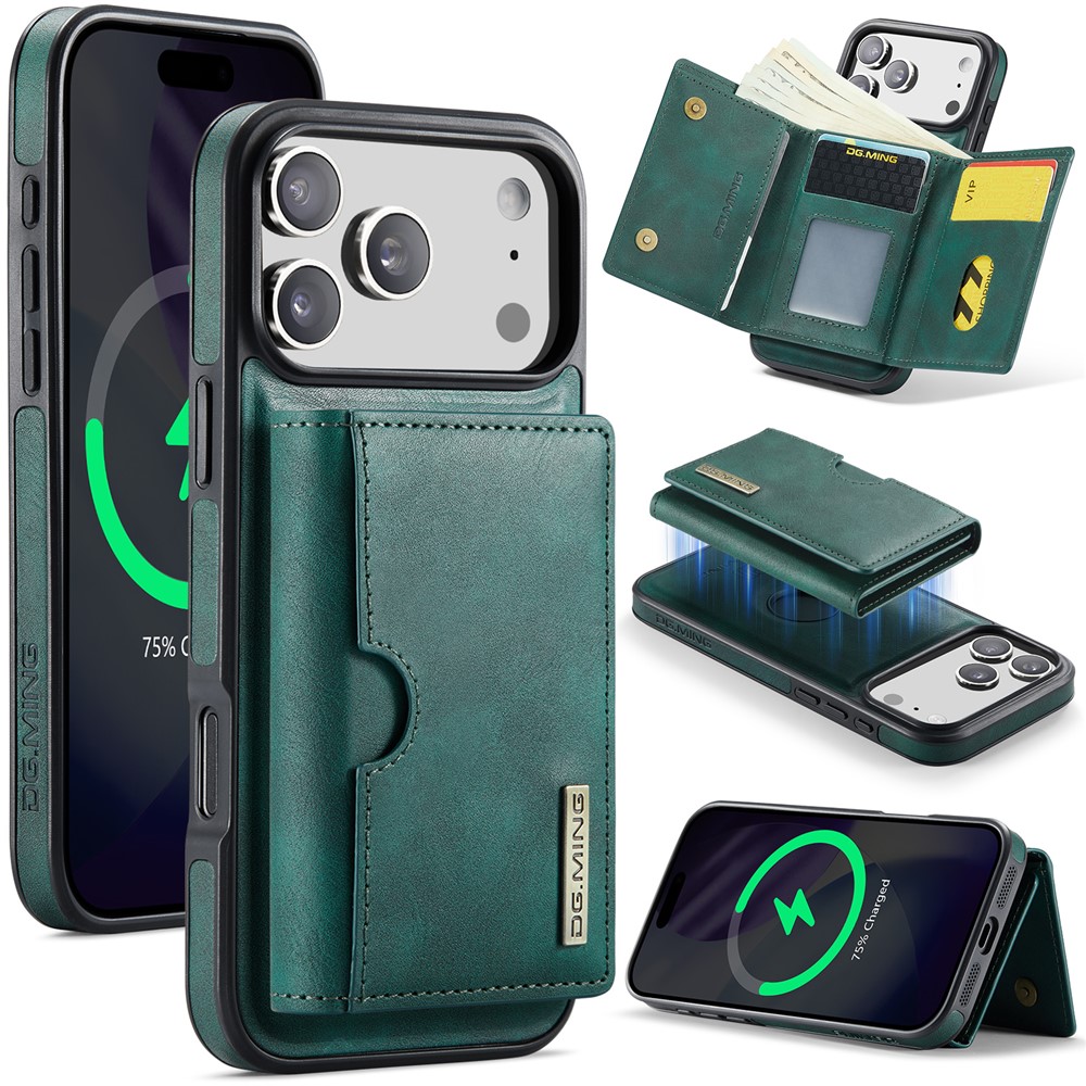 DG.MING M6 Series For iPhone 17 Pro Max Case Magnetic Wallet PU + PC + TPU Phone Cover - Green