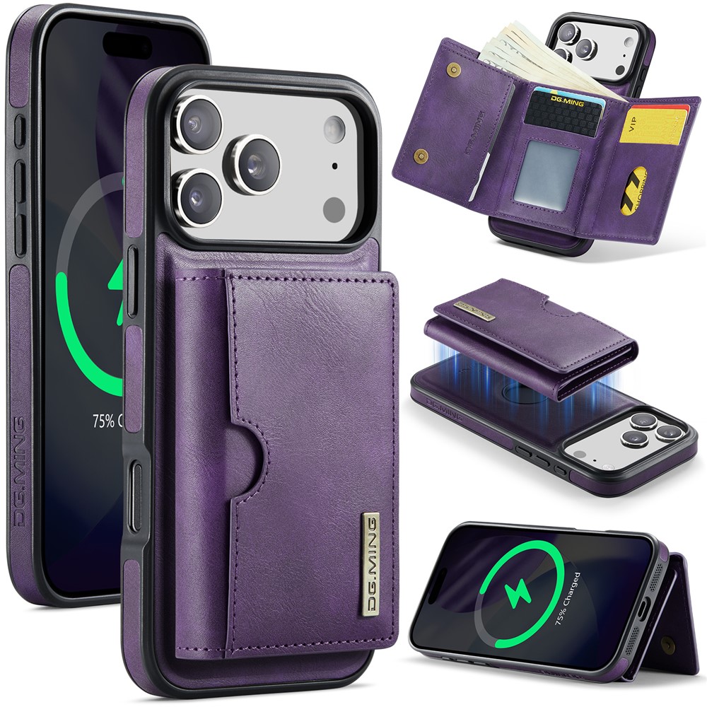 DG.MING M6 Series For iPhone 17 Pro Max Case Magnetic Wallet PU + PC + TPU Phone Cover - Purple
