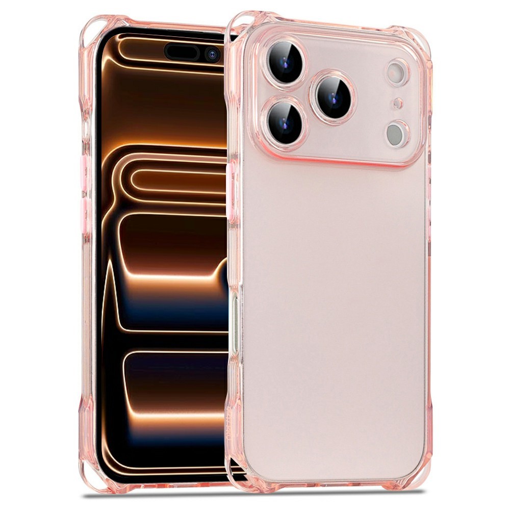 Bulk Purchasing For iPhone 17 Pro Max Case Four Corner Anti Drop 1.5mm TPU Phone Back Cover - Transparent Pink  /  Pink Button