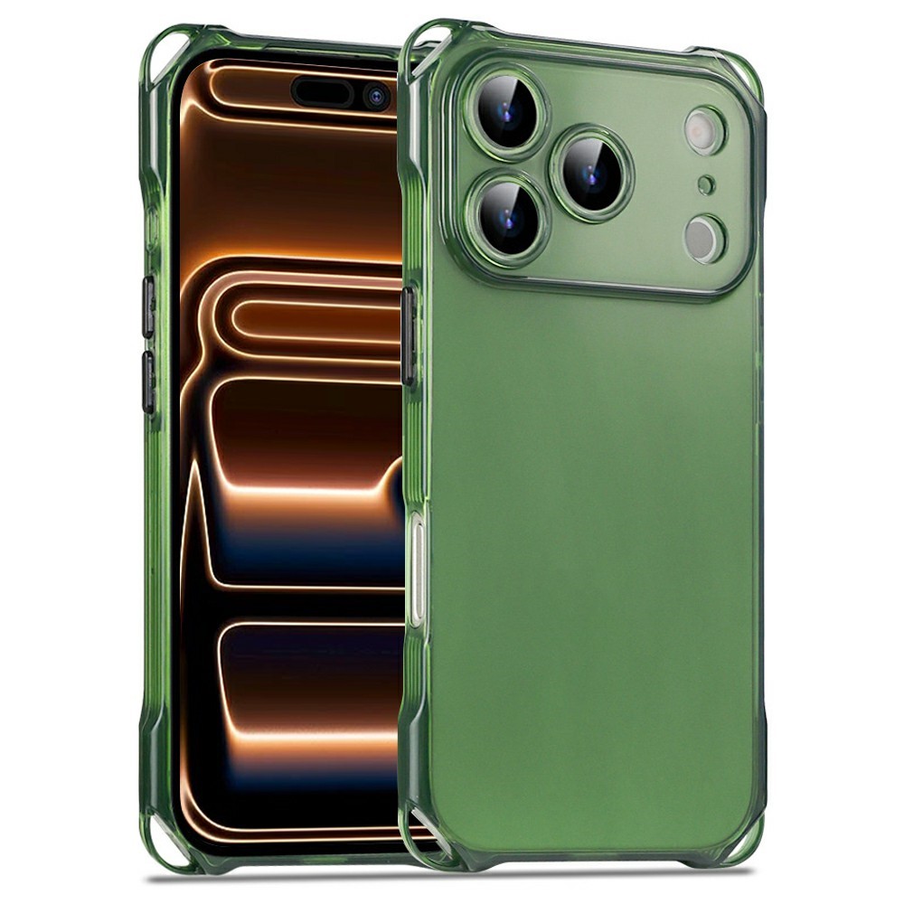 Bulk Purchasing For iPhone 17 Pro Max Case Four Corner Anti Drop 1.5mm TPU Phone Back Cover - Transparent Green  /  Black Button