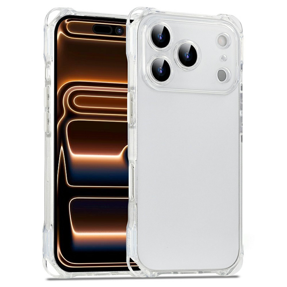 Bulk Purchasing For iPhone 17 Pro Case Four Corner Anti Drop 1.5mm TPU Phone Back Cover - Transparent / White Button