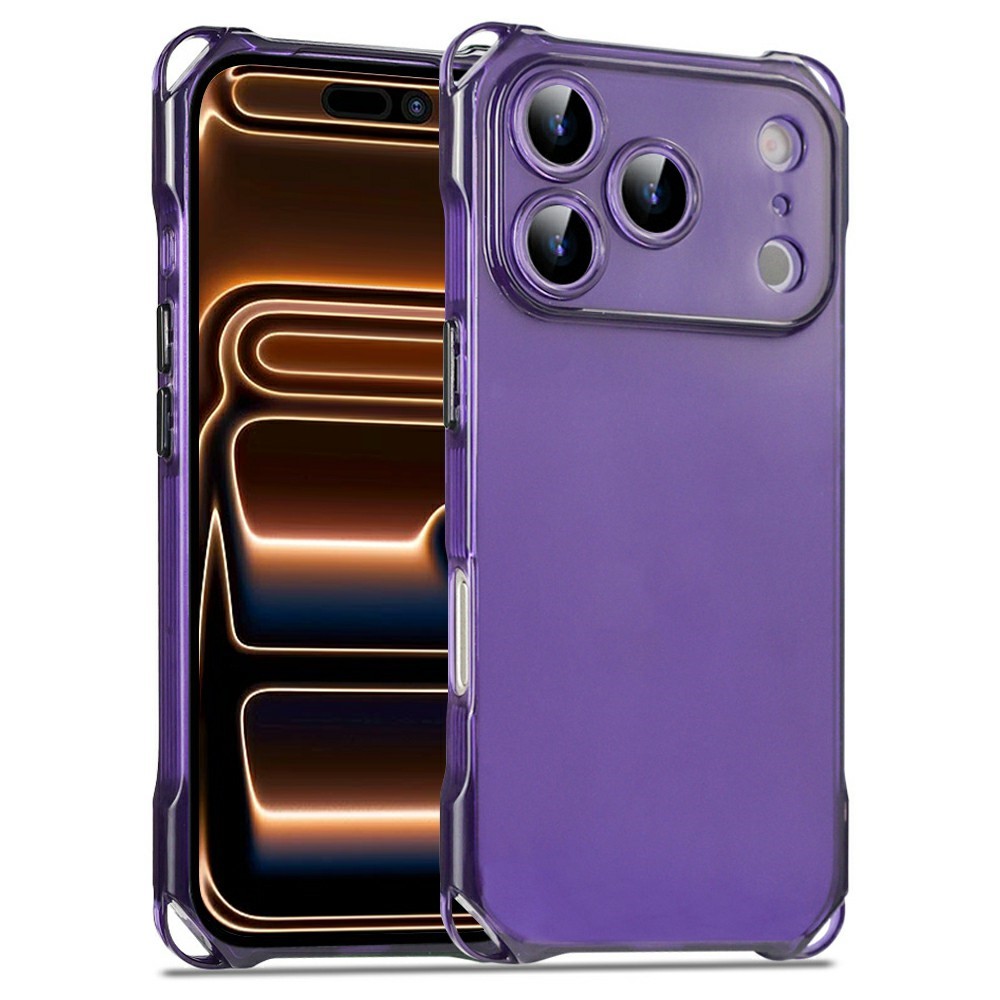 Bulk Purchasing For iPhone 17 Pro Case Four Corner Anti Drop 1.5mm TPU Phone Back Cover - Transparent Purple / Black Button