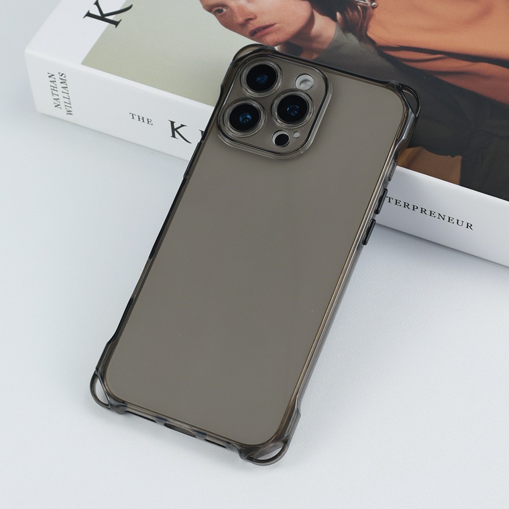 Bulk Purchasing For iPhone 16 Pro Max Case Four Corner Anti Drop 1.5mm TPU Phone Back Cover - Transparent Black  /  Black Button