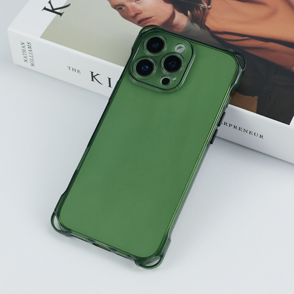 Bulk Purchasing For iPhone 16 Pro Max Case Four Corner Anti Drop 1.5mm TPU Phone Back Cover - Transparent Green  /  Black Button