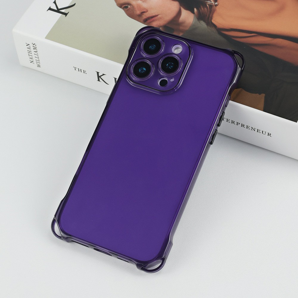 Bulk Purchasing For iPhone 16 Pro Max Case Four Corner Anti Drop 1.5mm TPU Phone Back Cover - Transparent Purple  /  Black Button