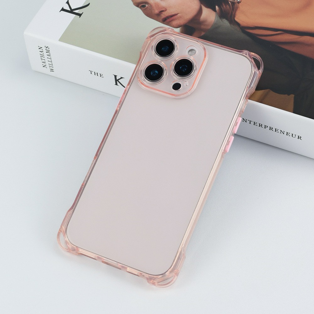 Bulk Purchasing For iPhone 16 Pro Case Four Corner Anti Drop 1.5mm TPU Phone Back Cover - Transparent Pink  /  Pink Button