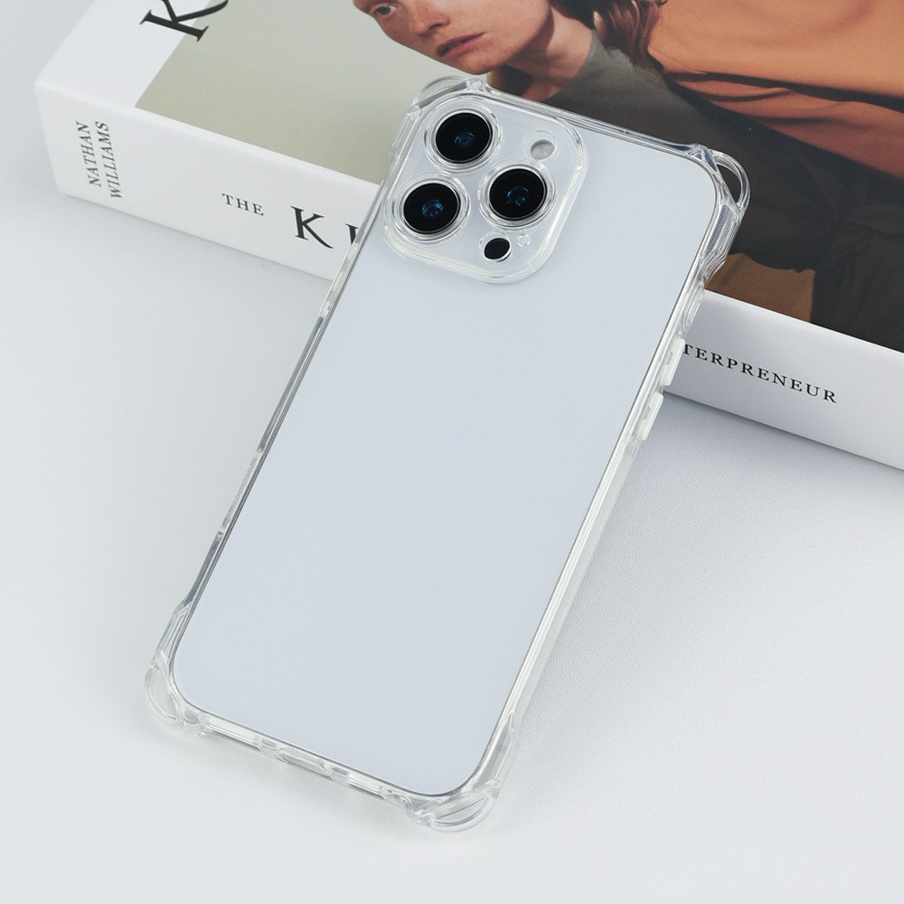 Bulk Purchasing For iPhone 16 Pro Case Four Corner Anti Drop 1.5mm TPU Phone Back Cover - Transparent  /  White Button