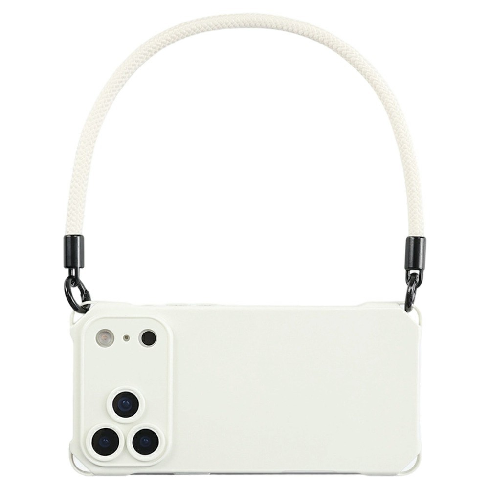 Bulk Purchasing For iPhone 17 Pro Case Four Corner Anti Drop TPU PC Phone Back Cover with Wrist Strap - White  /  White Button