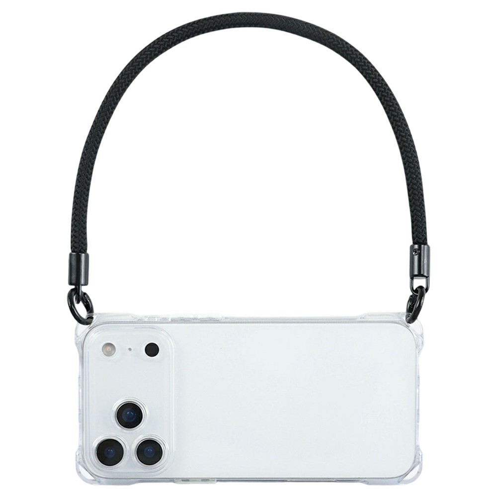 Bulk Purchasing For iPhone 17 Pro Case Four Corner Anti Drop TPU PC Phone Back Cover with Wrist Strap - Transparent  /  White Button