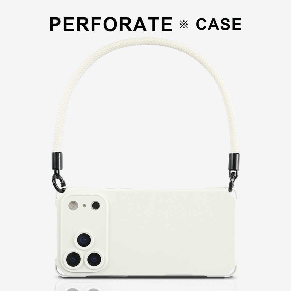 Bulk Purchasing For iPhone 17 Pro Max Case Four Corner Anti Drop TPU PC Phone Back Cover with Wrist Strap - White  /  White Button