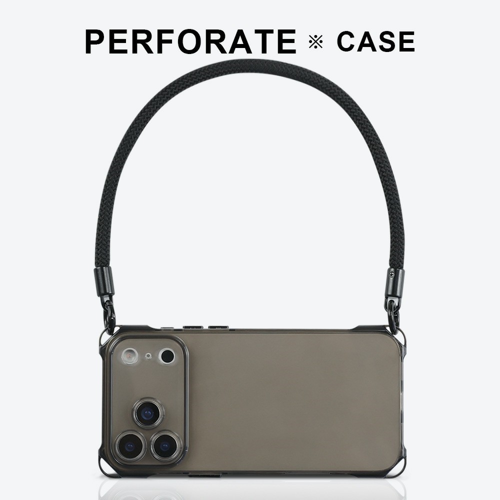 Bulk Purchasing For iPhone 17 Pro Max Case Four Corner Anti Drop TPU PC Phone Back Cover with Wrist Strap - Transparent Black  /  Black Button