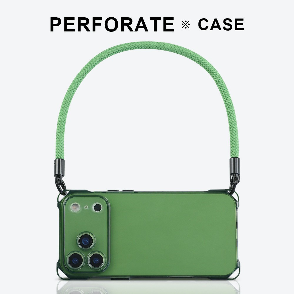 Bulk Purchasing For iPhone 17 Pro Max Case Four Corner Anti Drop TPU PC Phone Back Cover with Wrist Strap - Transparent Green  /  Green Button