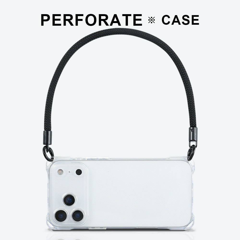 Bulk Purchasing For iPhone 17 Pro Max Case Four Corner Anti Drop TPU PC Phone Back Cover with Wrist Strap - Transparent  /  Black Button