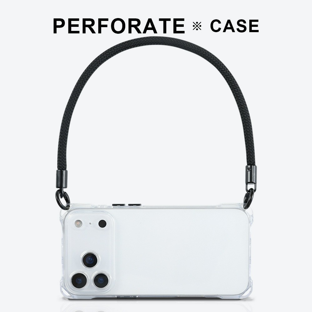 Bulk Purchasing For iPhone 17 Pro Max Case Four Corner Anti Drop TPU PC Phone Back Cover with Wrist Strap - Transparent / White Button