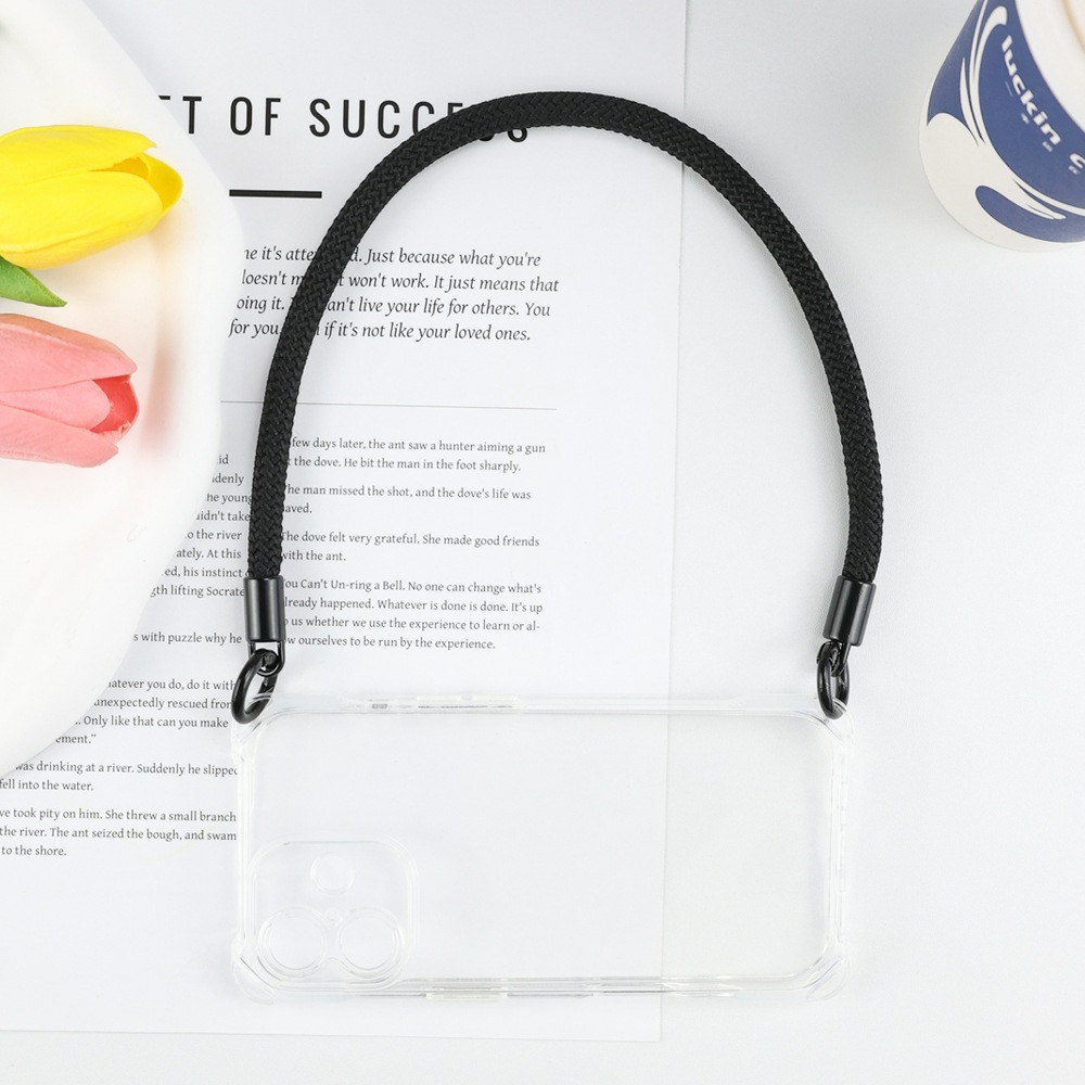 Bulk Purchasing For iPhone 17 Case Four Corner Anti Drop TPU PC Phone Back Cover with Wrist Strap - Transparent  /  White Button