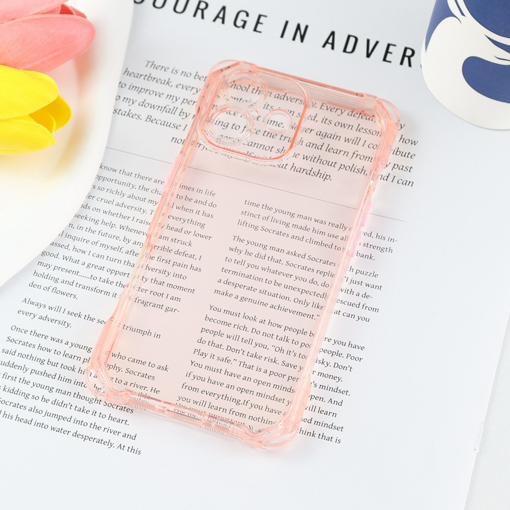 Bulk Purchasing For iPhone 17 Case Four Corner Anti Drop 1.5mm TPU Phone Back Cover - Transparent Pink  /  Pink Button