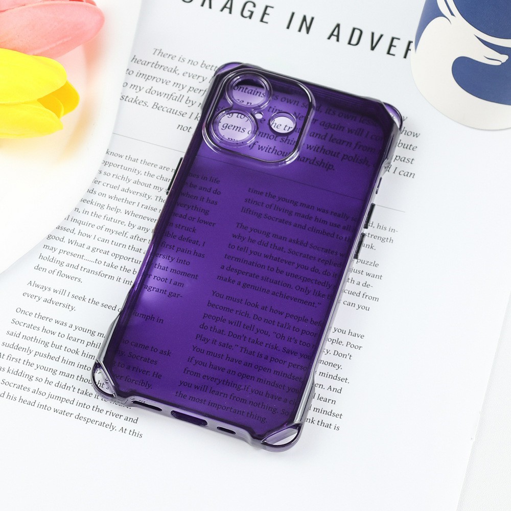 Bulk Purchasing For iPhone 17 Case Four Corner Anti Drop 1.5mm TPU Phone Back Cover - Transparent Purple  /  Black Button