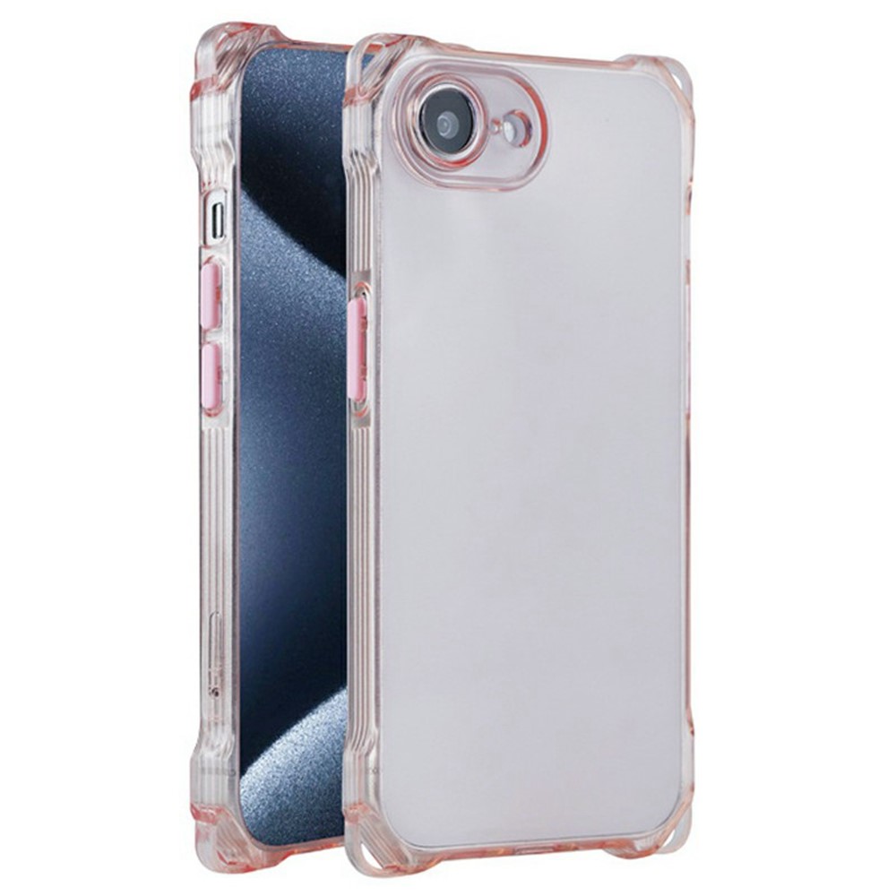 Bulk Purchasing For iPhone 16e Case Four Corner Anti Drop 1.5mm TPU Phone Back Cover - Transparent Pink  /  Pink Button
