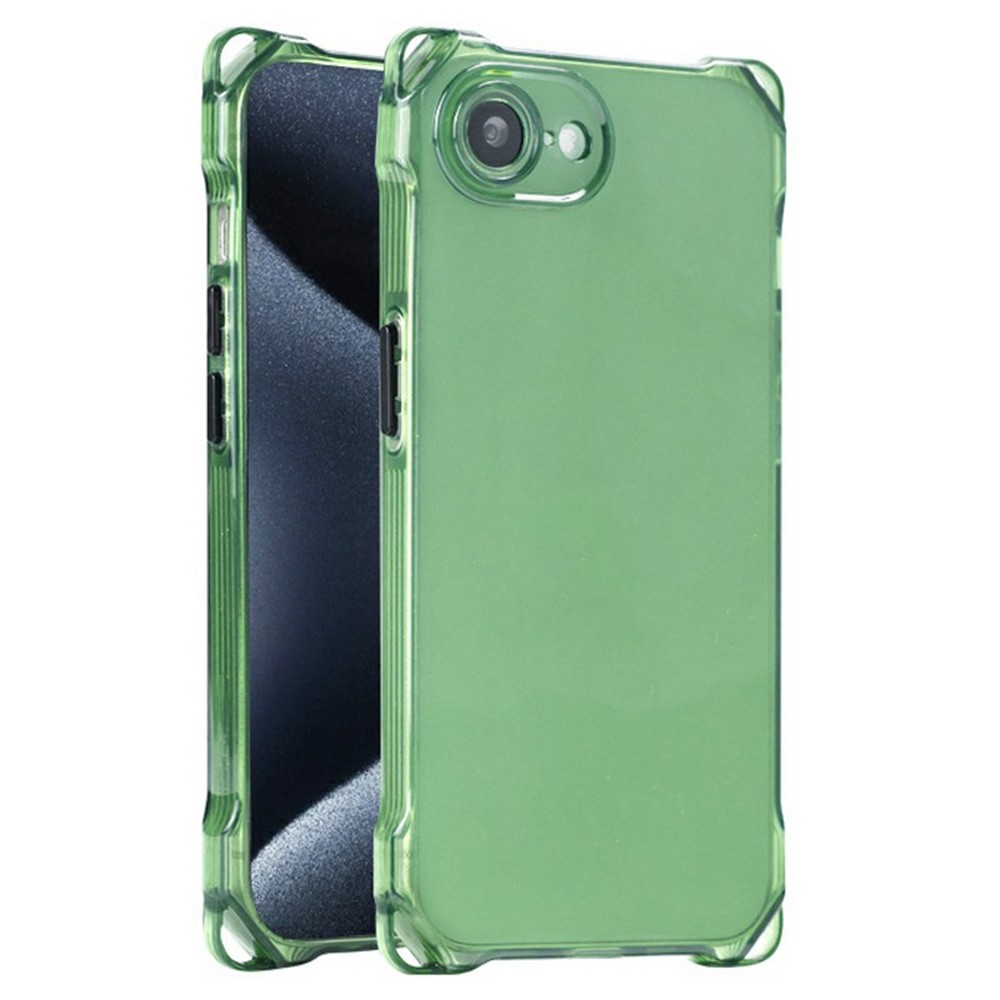 Bulk Purchasing For iPhone 16e Case Four Corner Anti Drop 1.5mm TPU Phone Back Cover - Transparent Green  /  Black Button