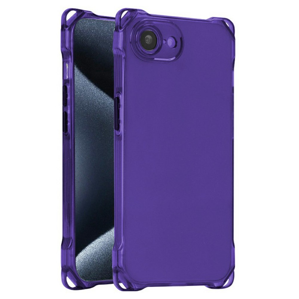Bulk Purchasing For iPhone 16e Case Four Corner Anti Drop 1.5mm TPU Phone Back Cover - Transparent Purple  /  Black Button