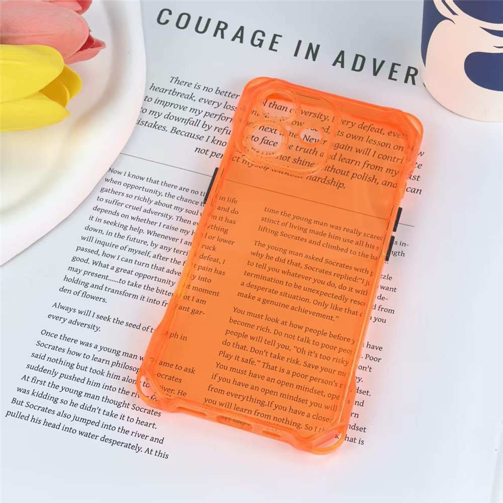 Bulk Purchasing For iPhone 16 Case Four Corner Anti Drop 1.5mm TPU Phone Back Cover - Orange  /  Black Button