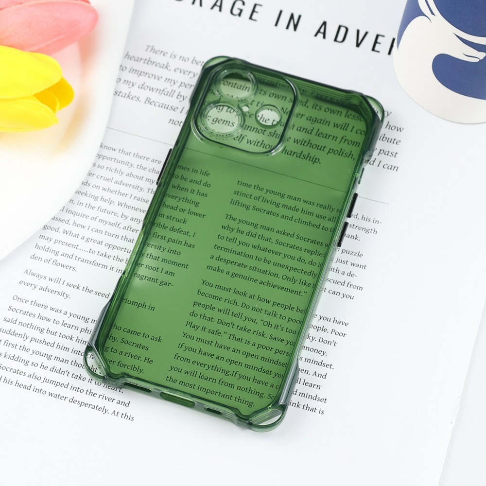 Bulk Purchasing For iPhone 16 Case Four Corner Anti Drop 1.5mm TPU Phone Back Cover - Transparent Green  /  Black Button