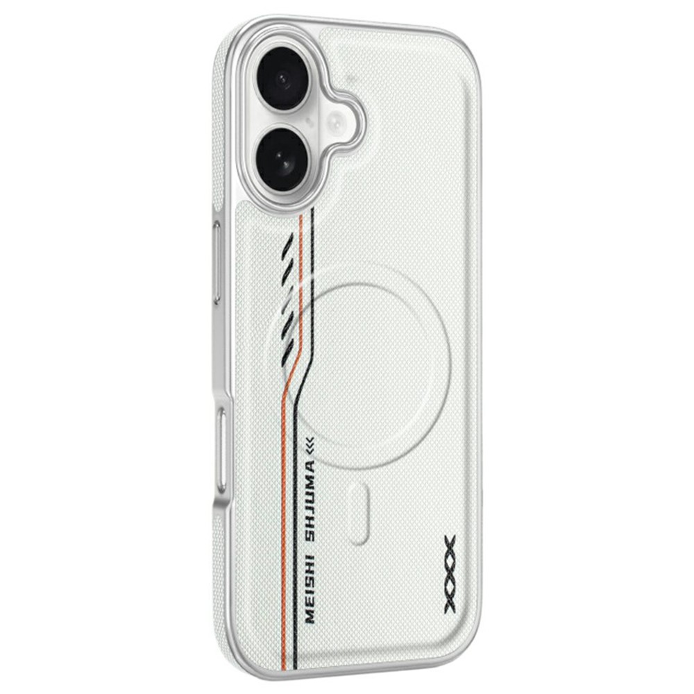 For iPhone 17 Case Compatible with MagSafe Line Print Diamond Texture PU Leather Phone Back Cover - White