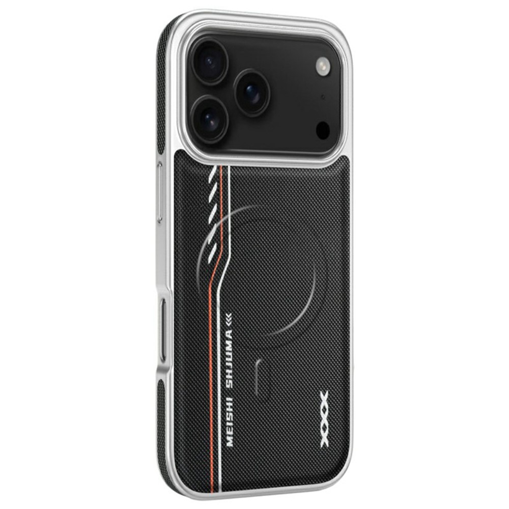 For iPhone 17 Pro Max Case Compatible with MagSafe Line Print Diamond Texture PU Leather Phone Back Cover - Black