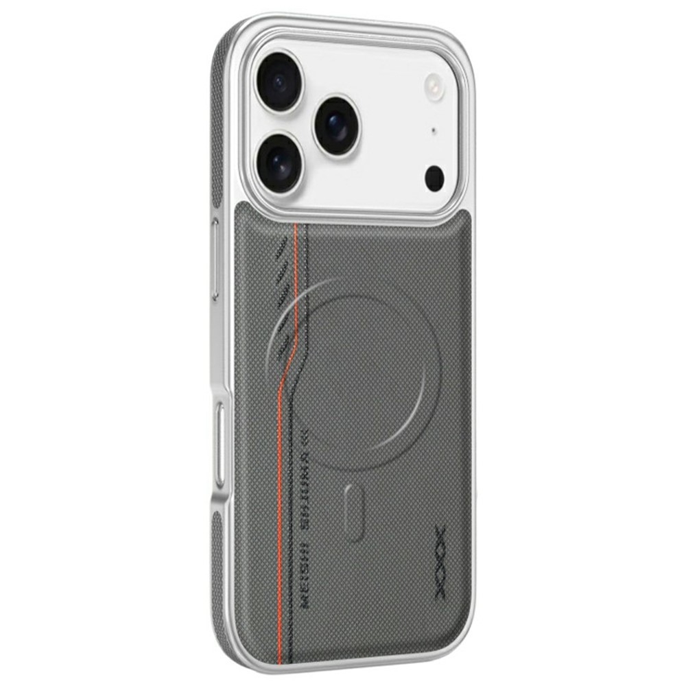 For iPhone 17 Pro Max Case Compatible with MagSafe Line Print Diamond Texture PU Leather Phone Back Cover - Grey