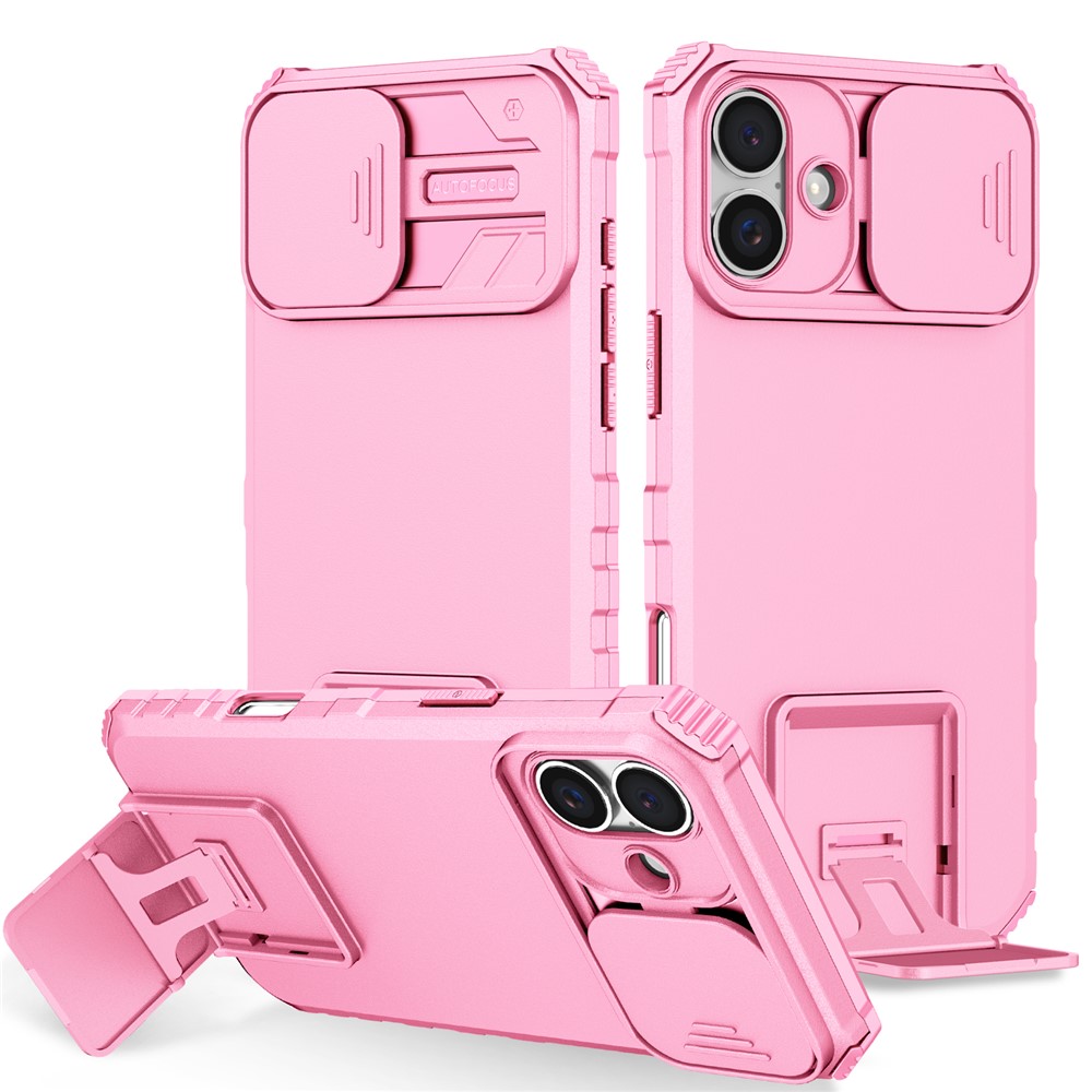 For iPhone 17 Case Camera Slider PC + TPU Phone Cover with Kickstand - Pink