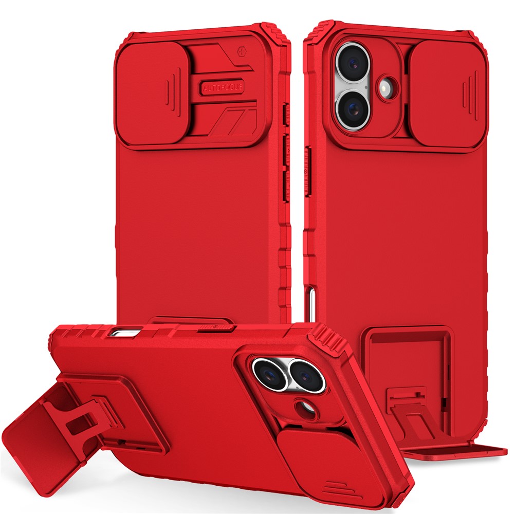 For iPhone 17 Case Camera Slider PC + TPU Phone Cover with Kickstand - Red