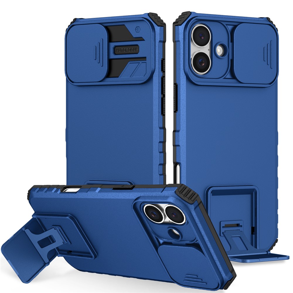 For iPhone 17 Case Camera Slider PC + TPU Phone Cover with Kickstand - Blue