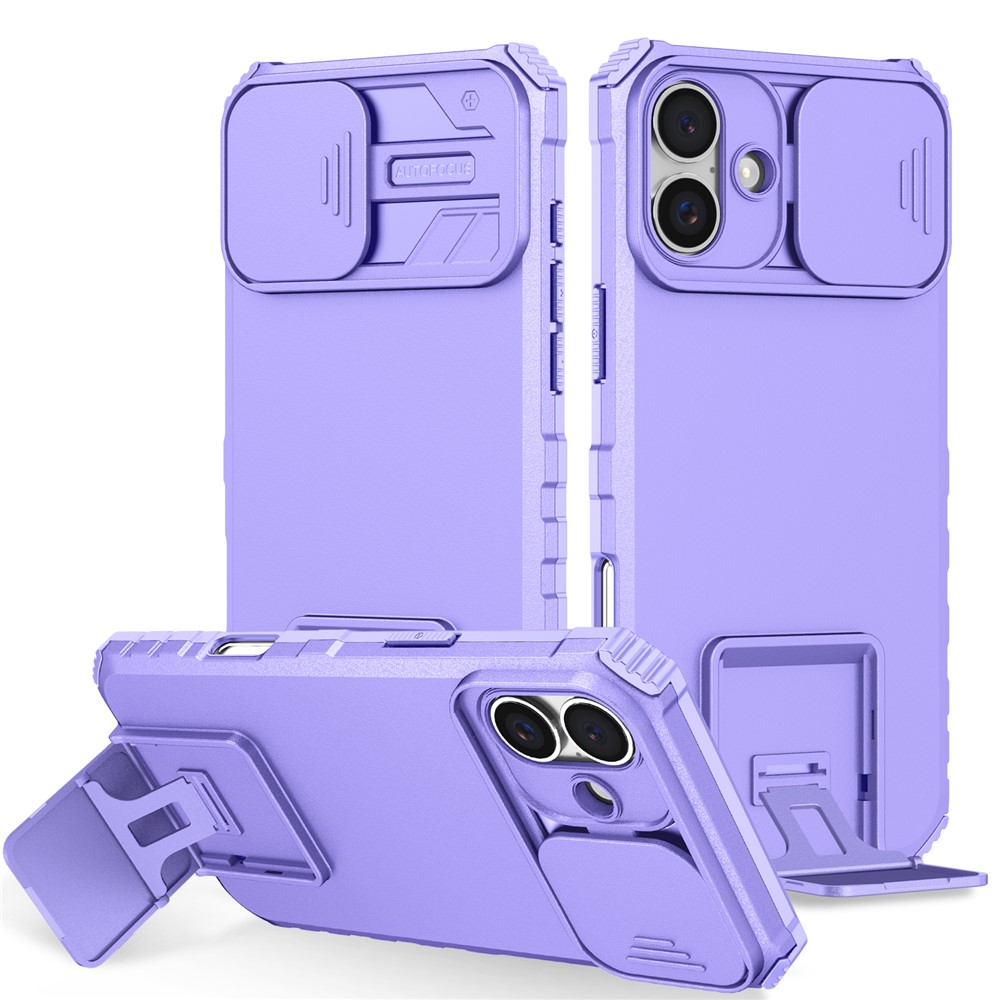 For iPhone 17 Case Camera Slider PC + TPU Phone Cover with Kickstand - Purple