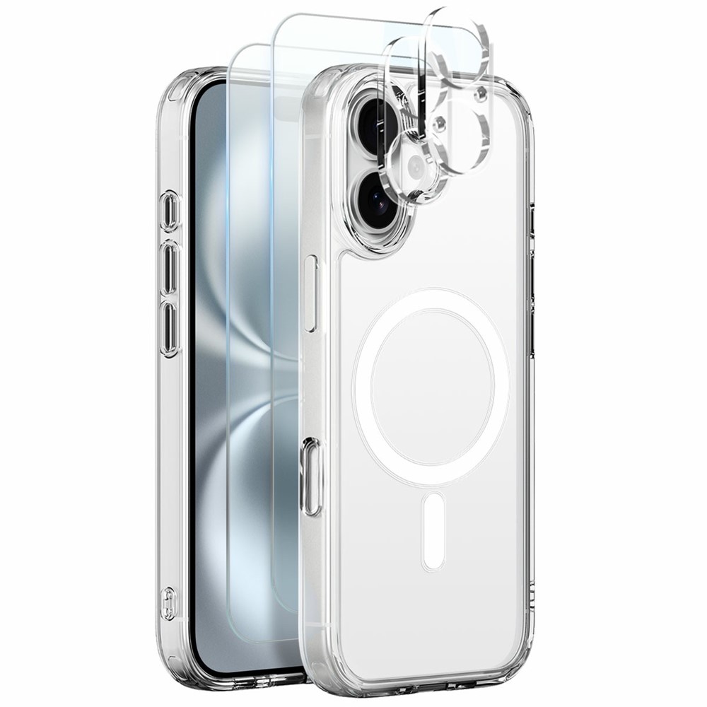NORTHJO 5 in 1 Set for iPhone 16 Magnetic Case PC + TPU Phone Cover with 2 Front Screen Protector + 2 Lens Film