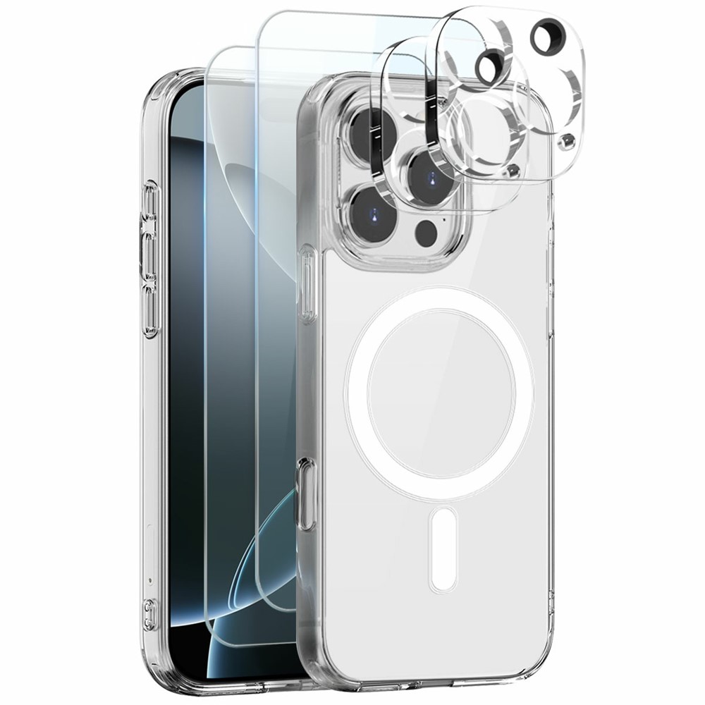 NORTHJO 5 in 1 Set for iPhone 16 Pro Magnetic Case PC + TPU Phone Cover with 2 Front Screen Protector + 2 Lens Film