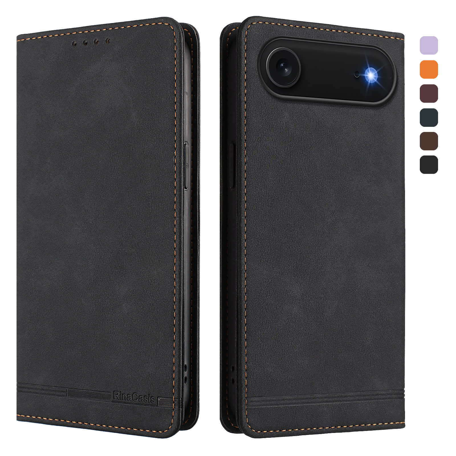 For iPhone Air Case RINACASIS RC23 RFID Blocking Wallet Stand PU Leather Phone Cover - Black