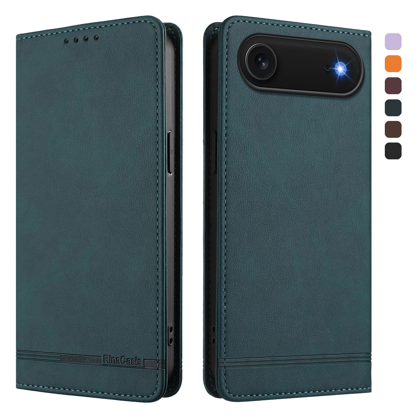 For iPhone Air Case RINACASIS RC23 RFID Blocking Wallet Stand PU Leather Phone Cover - Dark Green