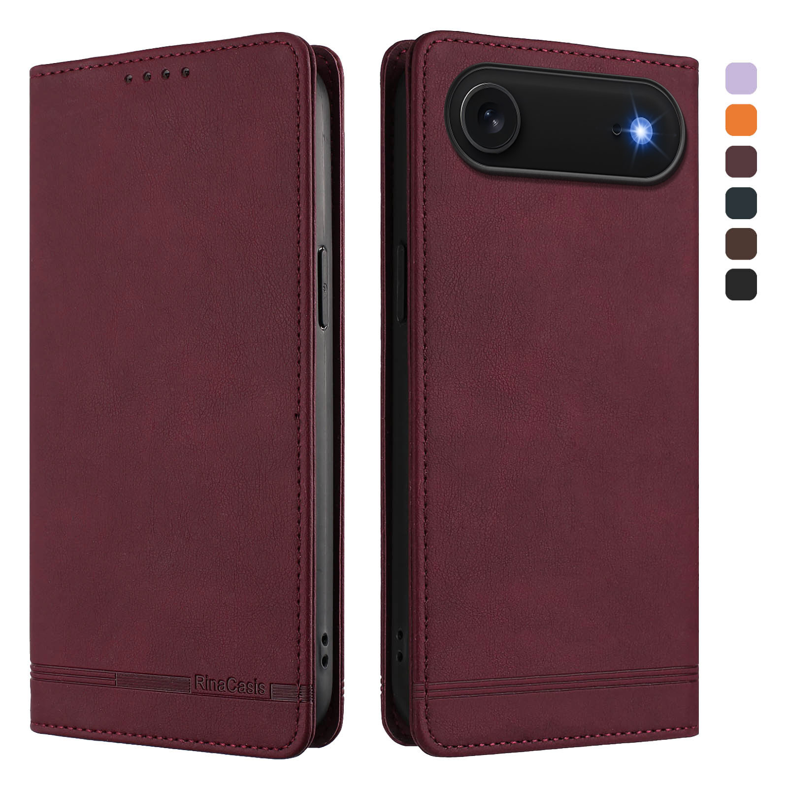 For iPhone Air Case RINACASIS RC23 RFID Blocking Wallet Stand PU Leather Phone Cover - Wine Red