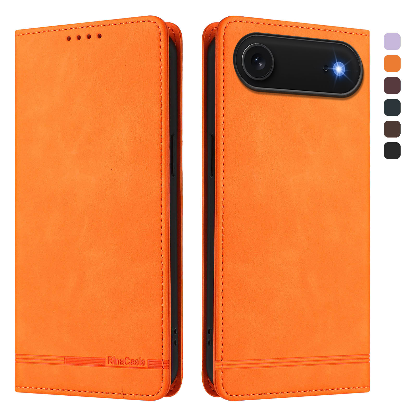 For iPhone Air Case RINACASIS RC23 RFID Blocking Wallet Stand PU Leather Phone Cover - Orange