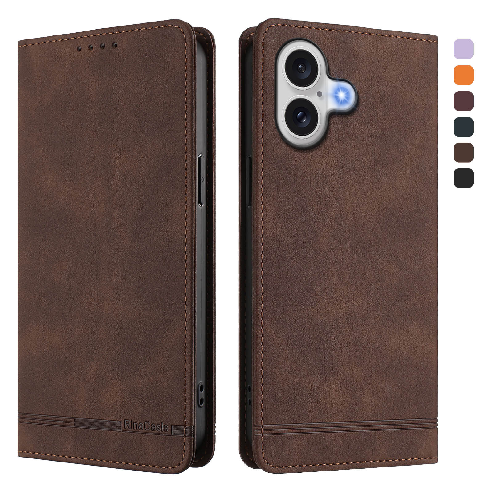 For iPhone 17 Case RINACASIS RC23 RFID Blocking Wallet Stand PU Leather Phone Cover - Brown