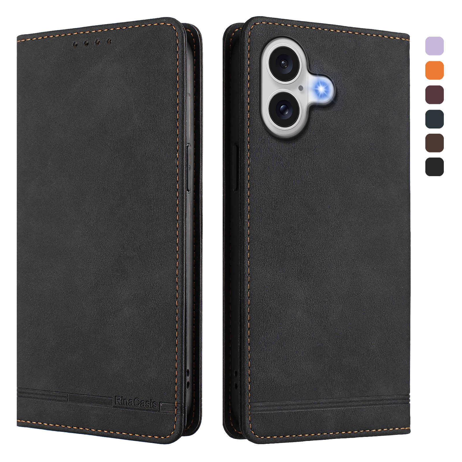 For iPhone 17 Case RINACASIS RC23 RFID Blocking Wallet Stand PU Leather Phone Cover - Black