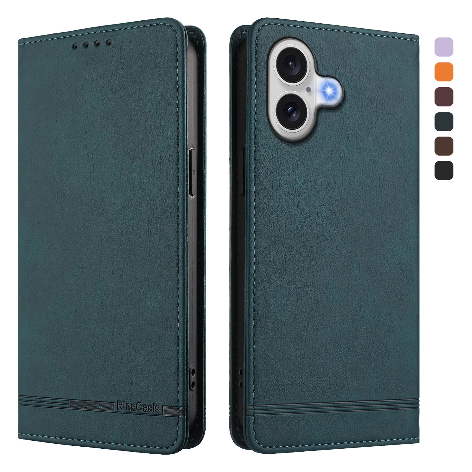 For iPhone 17 Case RINACASIS RC23 RFID Blocking Wallet Stand PU Leather Phone Cover - Dark Green