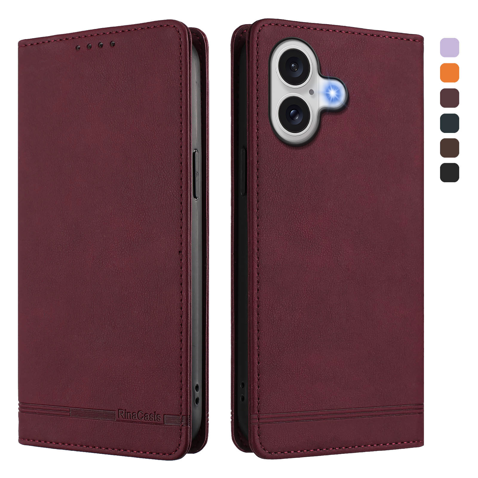 For iPhone 17 Case RINACASIS RC23 RFID Blocking Wallet Stand PU Leather Phone Cover - Wine Red