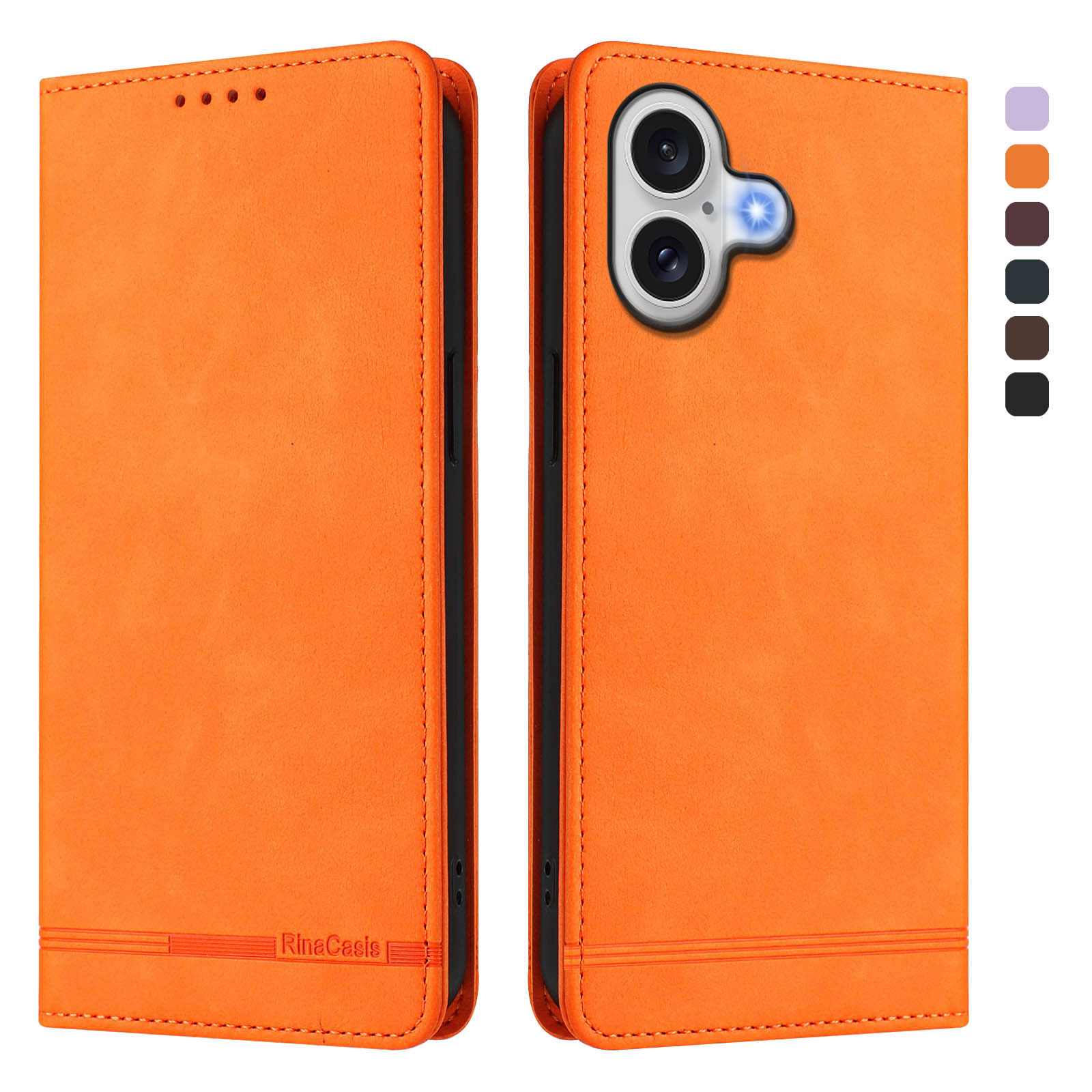 For iPhone 17 Case RINACASIS RC23 RFID Blocking Wallet Stand PU Leather Phone Cover - Orange