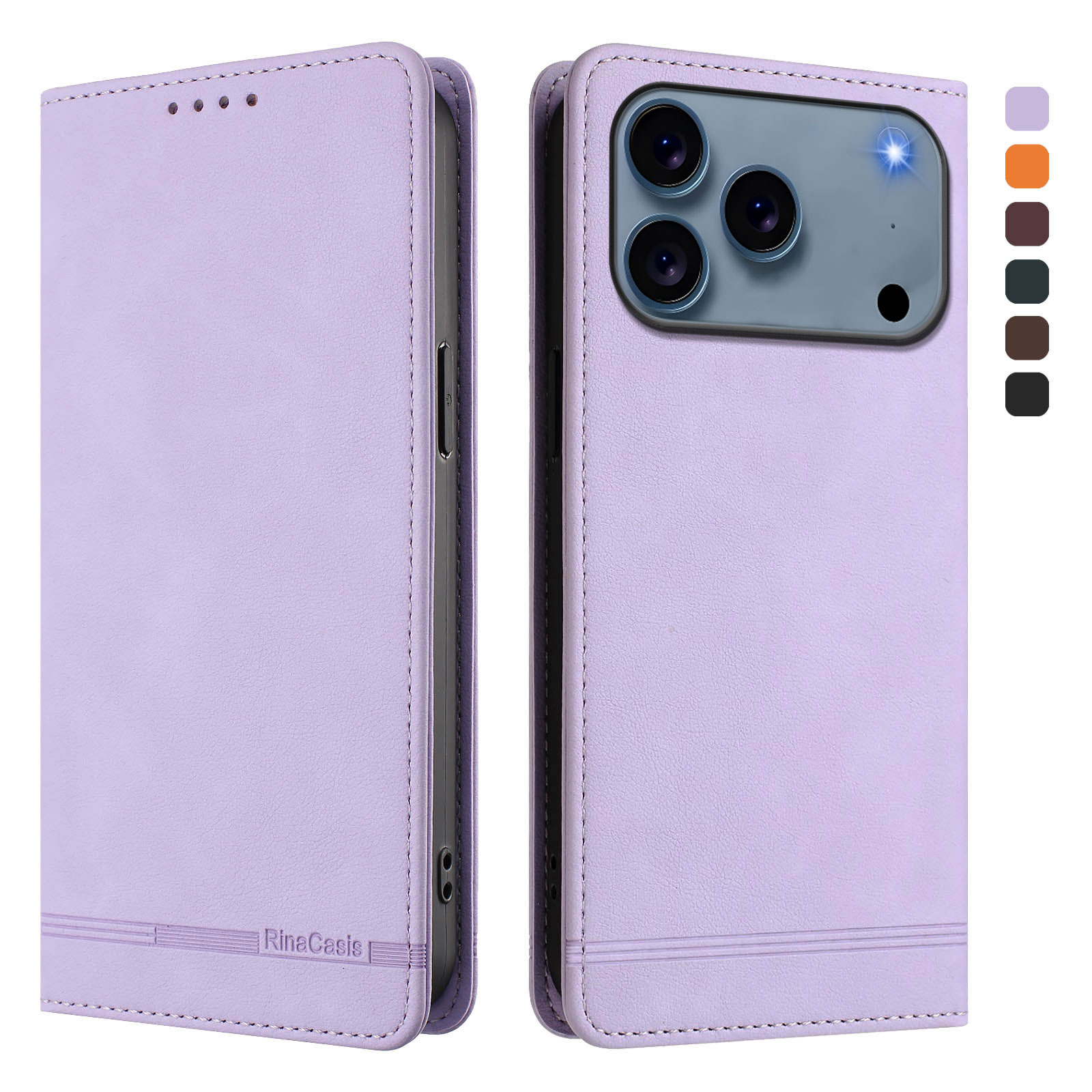 For iPhone 17 Pro Case RINACASIS RC23 RFID Blocking Wallet Stand PU Leather Phone Cover - Light Purple
