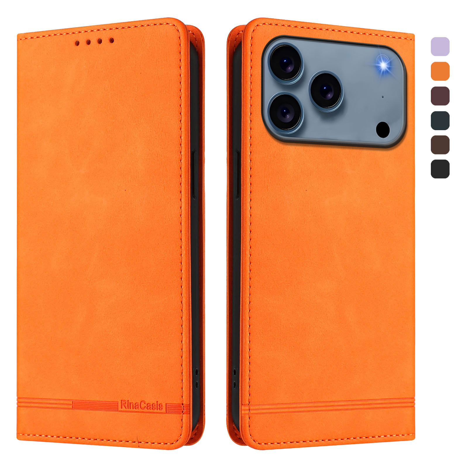 For iPhone 17 Pro Case RINACASIS RC23 RFID Blocking Wallet Stand PU Leather Phone Cover - Orange