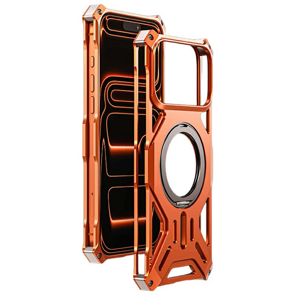 For iPhone 17 Pro Max Case Kickstand Frameless Aluminum Alloy + Silicone Phone Bumper Cover - Orange
