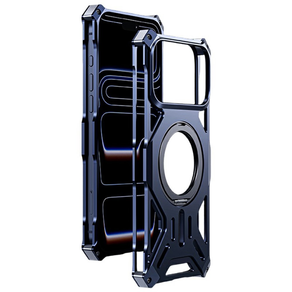 For iPhone 17 Pro Case Kickstand Frameless Aluminum Alloy + Silicone Phone Bumper Cover - Blue